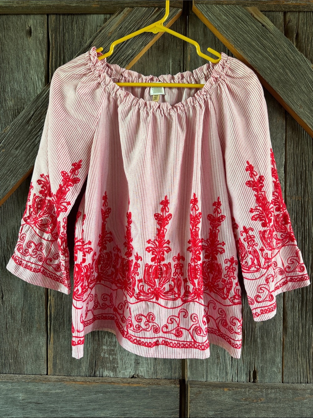 Women’s Red Embroidered Off-Shoulder Peasant Top
